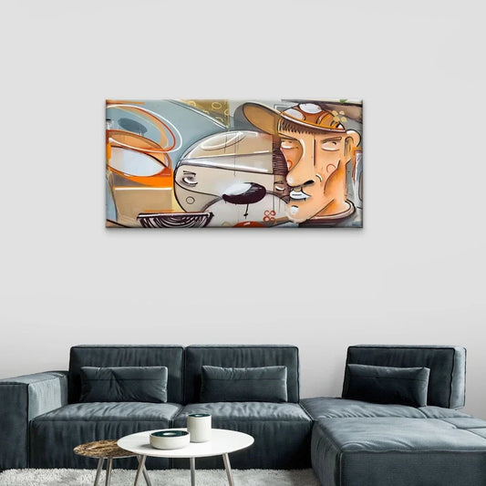 Man Hat Dog Abstract Wall Art Canvas Office Home Room Framed 80x45cm
