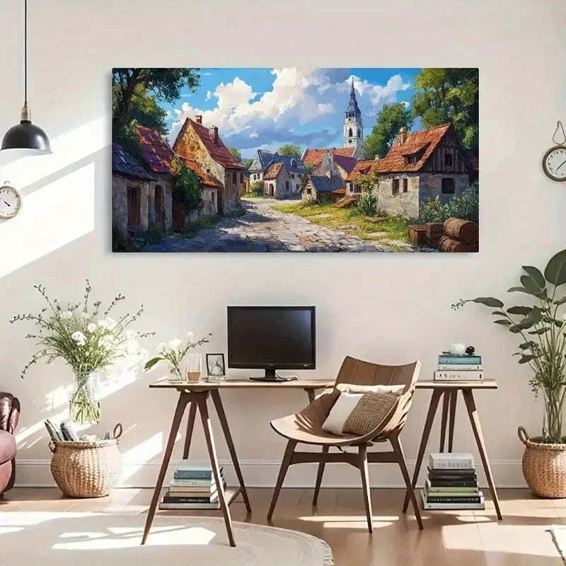 Houses Morning Light Sky Wall Art Canvas Office Home Room Framed 120x60cm