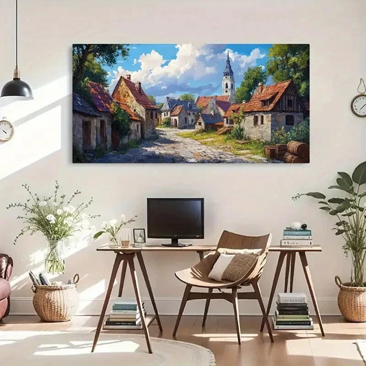 Houses Morning Light Sky Wall Art Canvas Office Home Room Framed 120x60cm