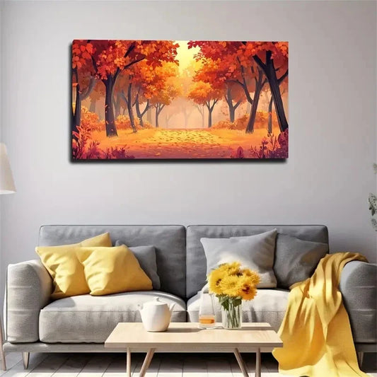 Autumn Woods Landscape Wall Art canvas office home room framed 120x60cm