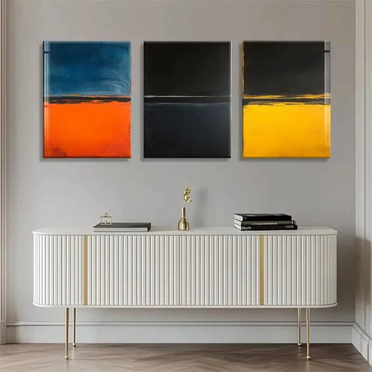 3pcs Geometric Design with Bold Orange Perfect Wall Art Set Canvas Framed 40x60cm - High Quality Print 100% Australian Made Wall Canvas Ready to Hang