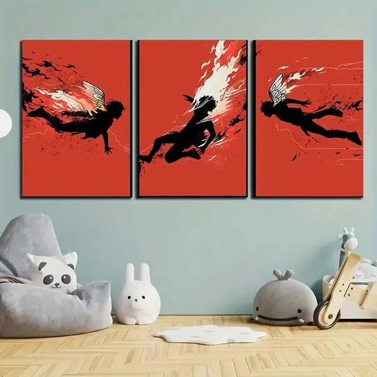 3pcs One Person Falling - Abstract Metal Print Ready to Hang Art