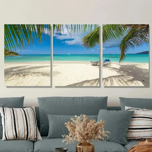 3pcs Beach Paradise Triptych Tropical Ocean Metal Print Ready to Hang Art