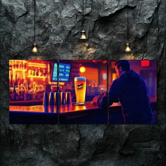 3pcs Dark Alone Colorful Bar Scene Perfect Wall Art Set Canvas Framed 40x60cm - High Quality Print 100% Australian Made Wall Canvas Ready to Hang