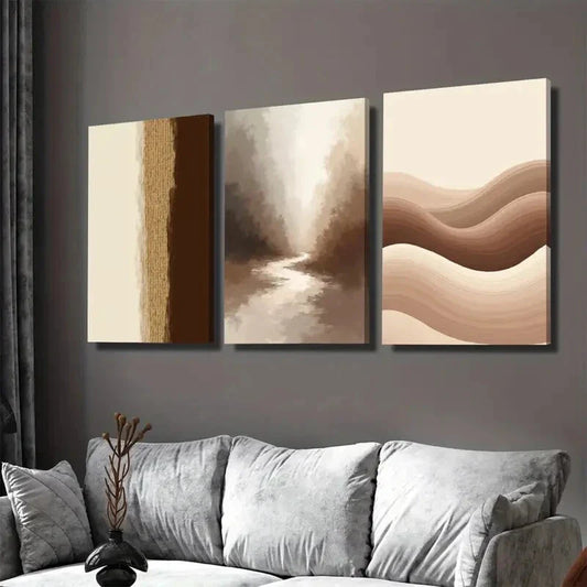 3pcs Modern Abstract Forest Landscape Beige Gray Wall Art Set Canvas Framed 40x60cm - High Quality Print 100% Australian Made Wall Canvas Ready to Hang