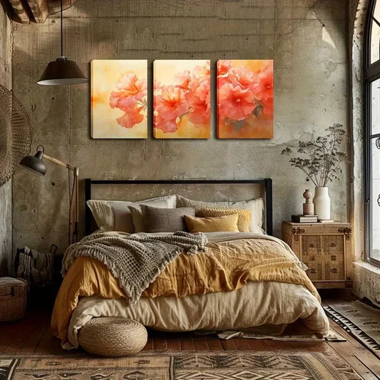 3pcs Featuring a Cluster of Orange Pink Perfect Wall Art Set Canvas Framed 40x60cm - High Quality Print 100% Australian Made Wall Canvas Ready to Hang