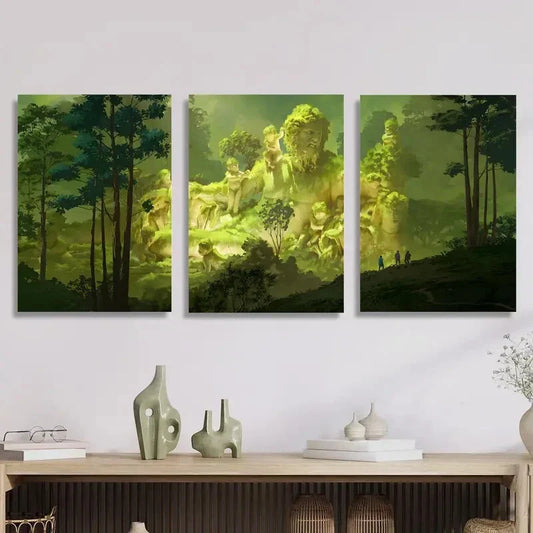3pcs mysterious and quiet forest illustration Metal Print Ready to Hang Art