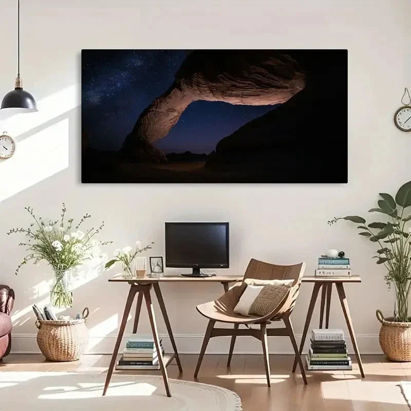Night Sky And Rock Formation Wall Art Canvas Office Home Room Framed 80x45cm