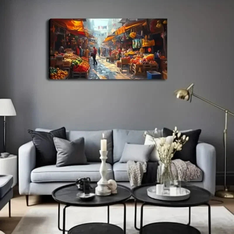 A Bustling And Lively Street Wall Art Canvas Office Home Room Framed 120x60cm