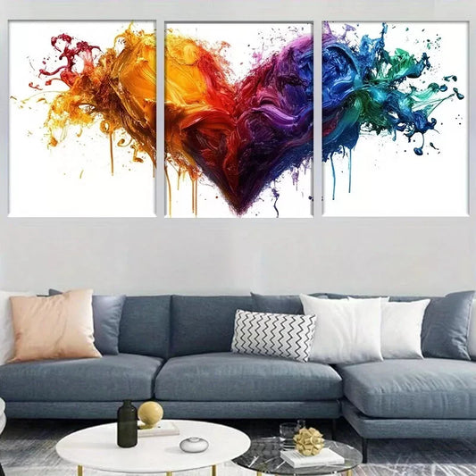 3pcs Modern Vibrant Abstract Colorful Heart Wall Art Set Canvas Framed 40x60cm - High Quality Print 100% Australian Made Wall Canvas Ready to Hang
