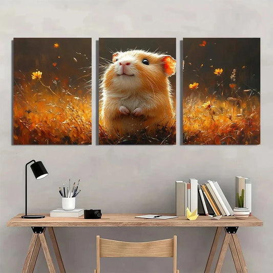 3pcs Guinea Pig Golden Funny Animal Metal Print Ready to Hang Art