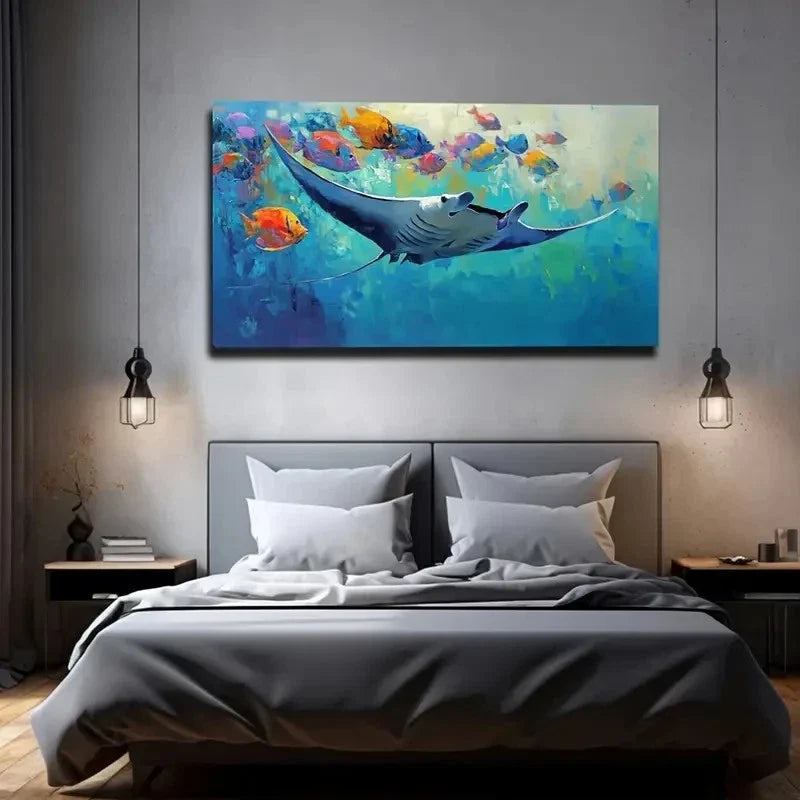 Vibrant Underwater Devil Fish Wall Art Canvas Office Home Room Framed 120x60cm