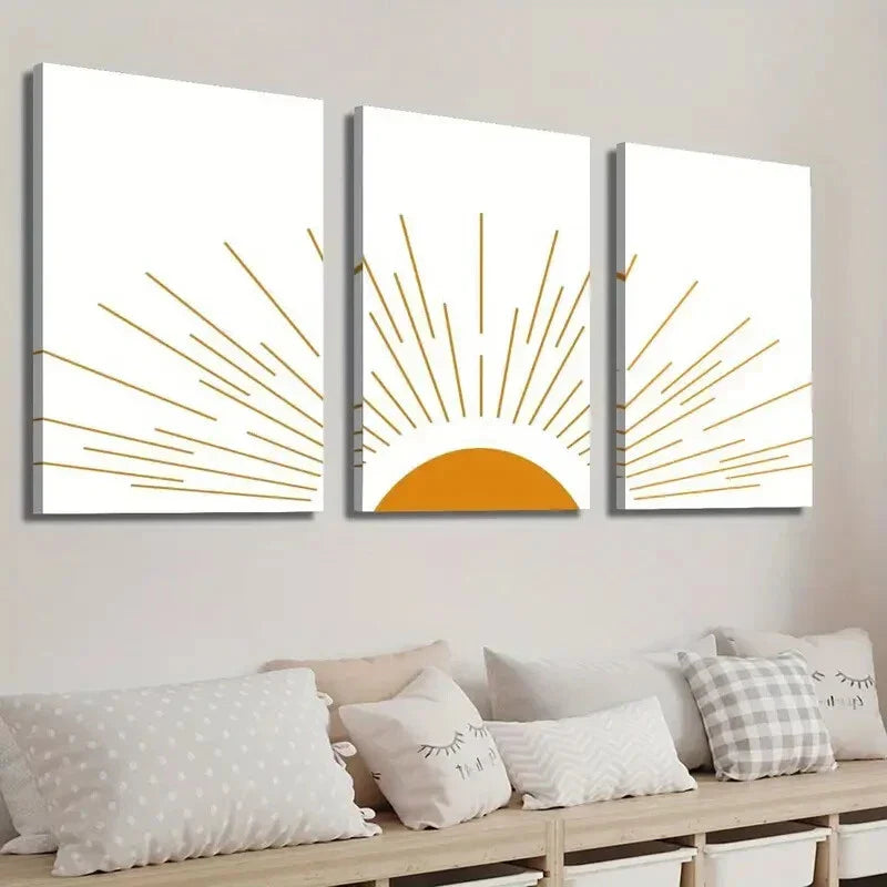 3pcs Abstract Geometric Shape Sun Wall Art Set Canvas Framed 40x60cm - High Quality Print 100% Australian Made Wall Canvas Ready to Hang