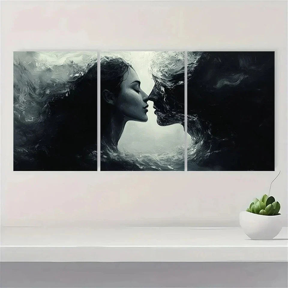 3pcs Abstract Black And White Warmth Of A Kiss Metal Print Ready to Hang Art