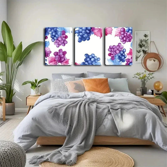 3pcs The Grape Figurative Style Wall Art Set Canvas Framed 40x60cm - High Quality Print 100% Australian Made Wall Canvas Ready to Hang