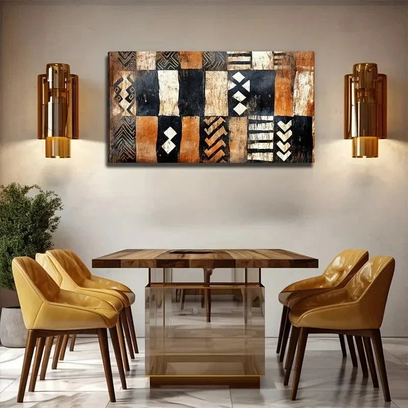 Geometric Pattern In Earthy Ton Wall Art Canvas Office Home Room Framed 120x60cm