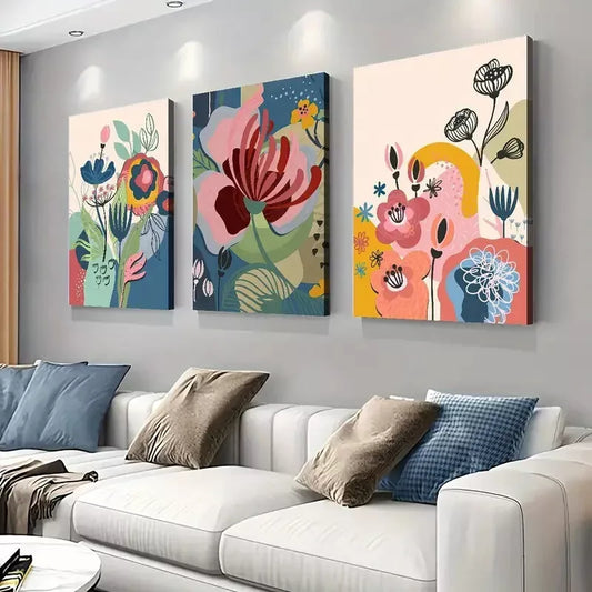 3pcs Abstract Decorative London Flower Market Wall Art Set Canvas Framed 40x60cm - High Quality Print 100% Australian Made Wall Canvas Ready to Hang