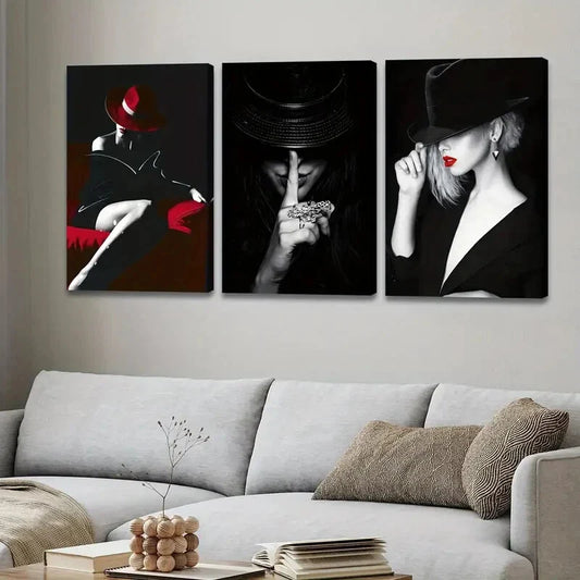 3pcs Modern Black & White Red Abstract Figures Wall Art Set Canvas Framed 40x60cm - High Quality Print 100% Australian Made Wall Canvas Ready to Hang