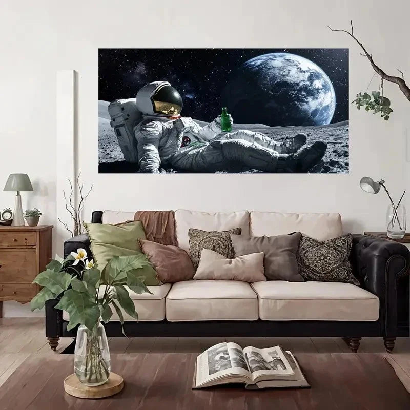 Astronaut On Moon Wall Art Canvas Office Home Room Framed 80x45cm