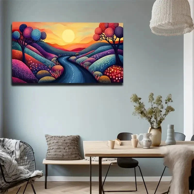 Vibrant Landscape With Circular Wall Art Canvas Office Home Room Framed 120x60cm