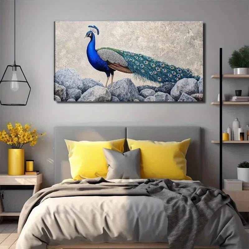 A Beautiful Peacock Suitable Wall Art Canvas Office Home Room Framed 80x45cm