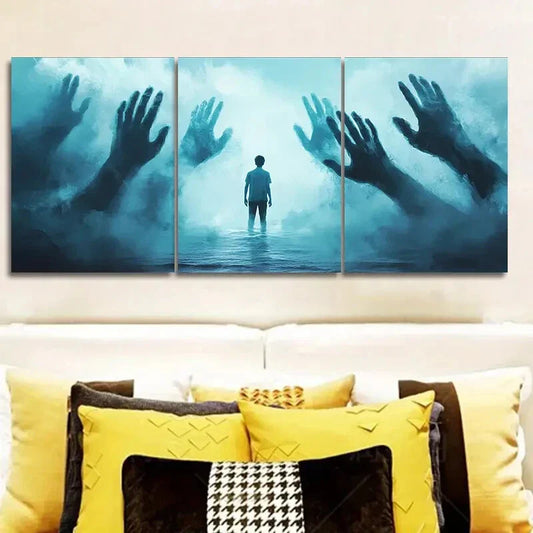 3pcs Mystical Human Figures in Foggy Forest Metal Print Ready to Hang Art