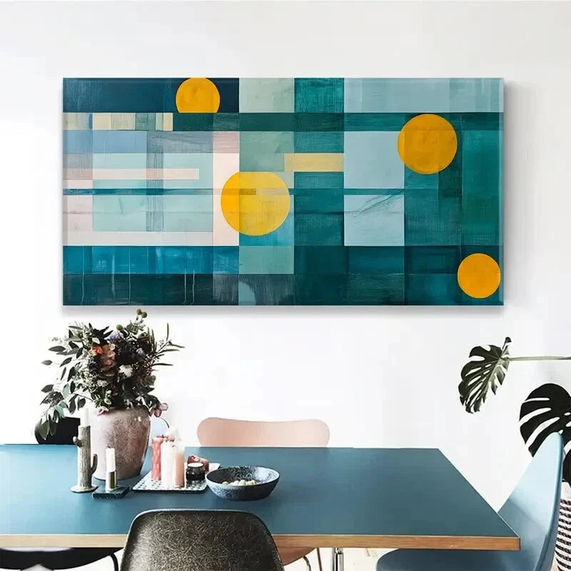 Squares Abstract Modern Colors Wall Art Canvas Office Home Room Framed 120x60cm