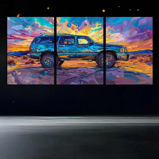 3pcs Desert Car Abstract Painting Metal Print Ready to Hang Art