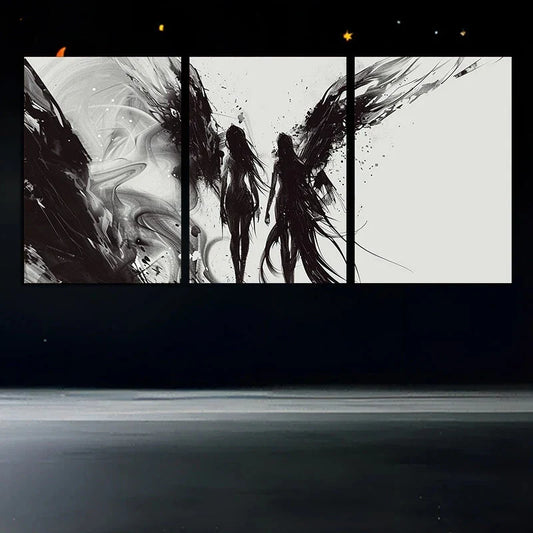 3pcs Traditional And Modern Black & White Wings Metal Print Ready to Hang Art