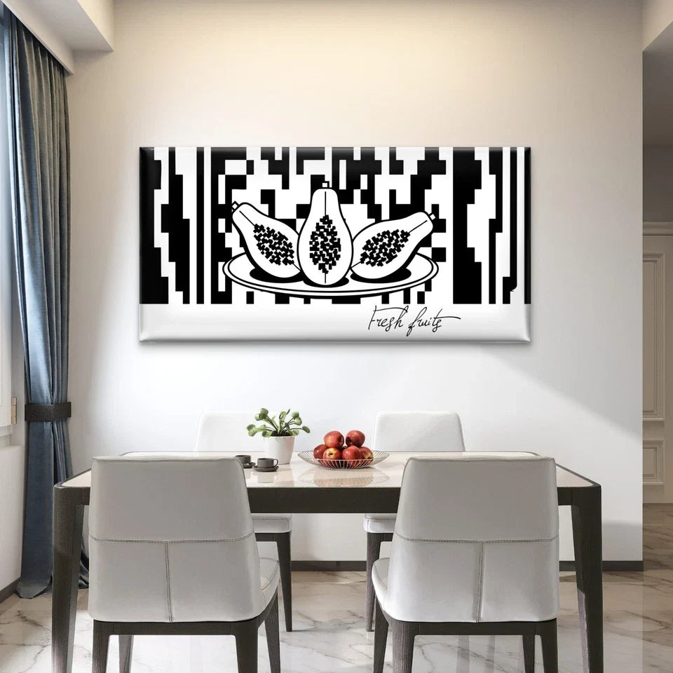 Fresh Papaya Halves Plate Wall Art Canvas Office Home Room Framed 80x45cm