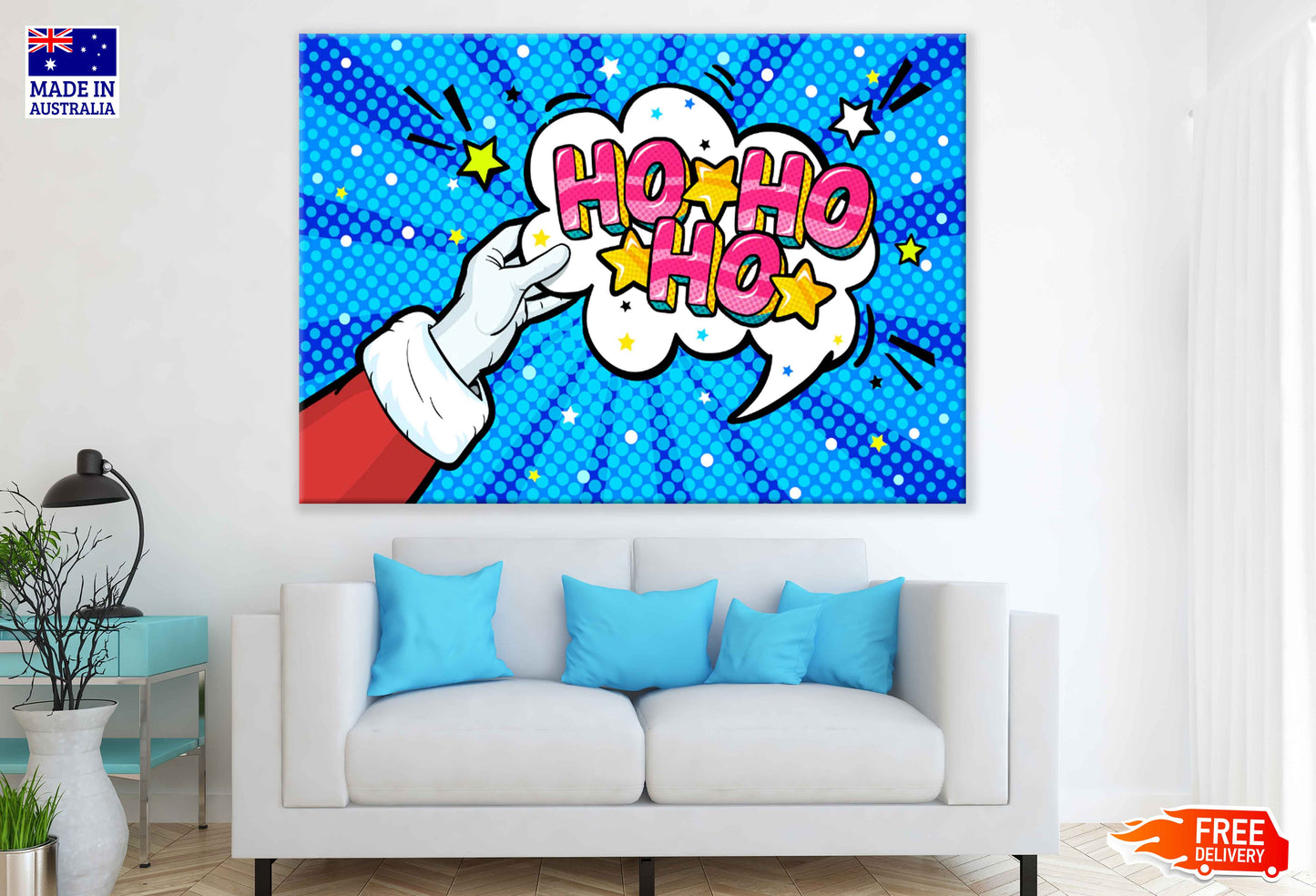 HO HO HO Quote Illustration Pop Arts & Comic Poster Print 100% Australian Made Stretched Canvas Ready to Hang - 2177