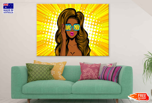 Girl with Sunglasses & WOW Quote Illustration Pop Arts & Comic Poster Print 100% Australian Made Stretched Canvas Ready to Hang - 2128