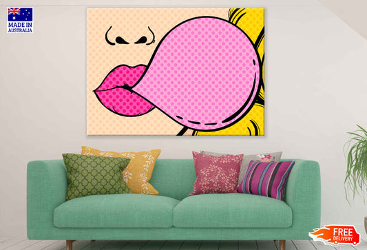 Girl & Bubble Gum Illustration Pop Arts & Comic Poster Print 100% Australian Made Stretched Canvas Ready to Hang - 2135