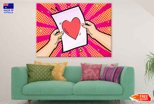 Heart Shape on Letter & Hands Illustration Pop Arts & Comic Poster Print 100% Australian Made Stretched Canvas Ready to Hang - 2164