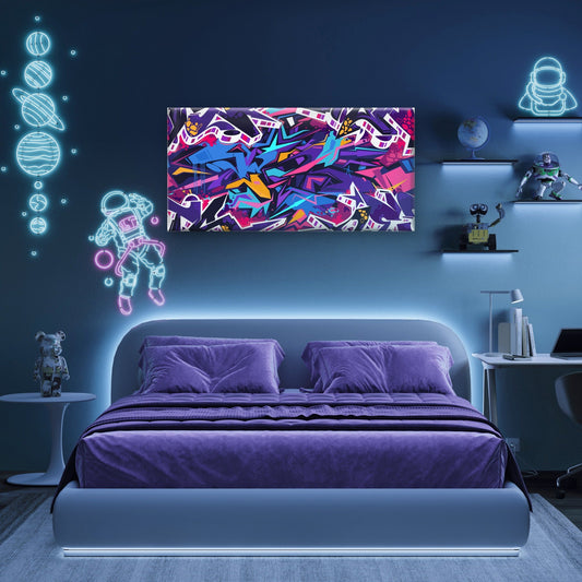 Abstract Colorful Street Graffiti Wall Art Canvas Office Home Framed 80x45cm