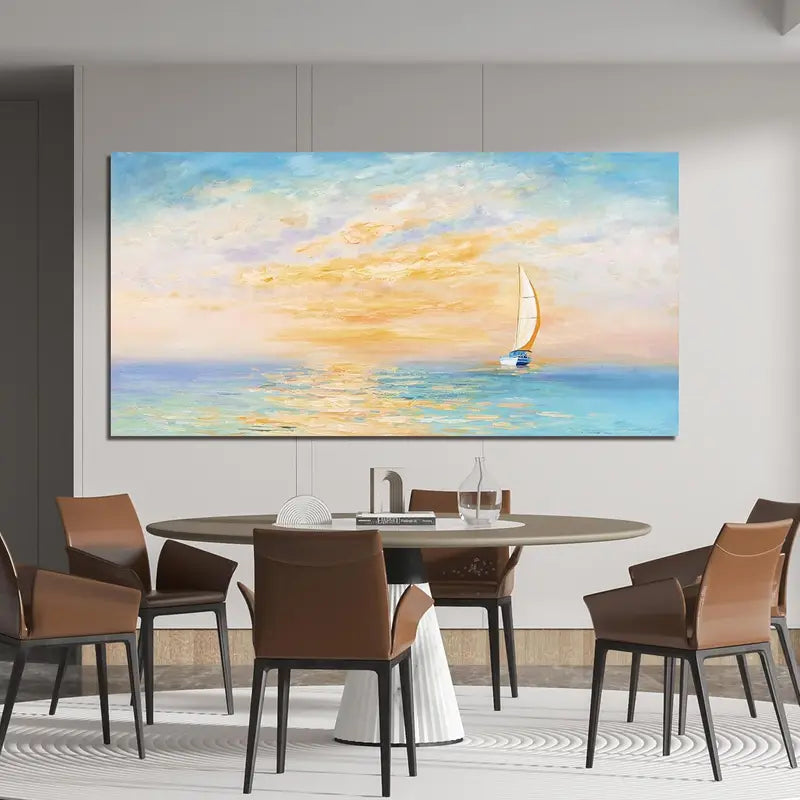 Coastal Beach Blue Sky Sunset Wall Art canvas office home room framed 120x60cm
