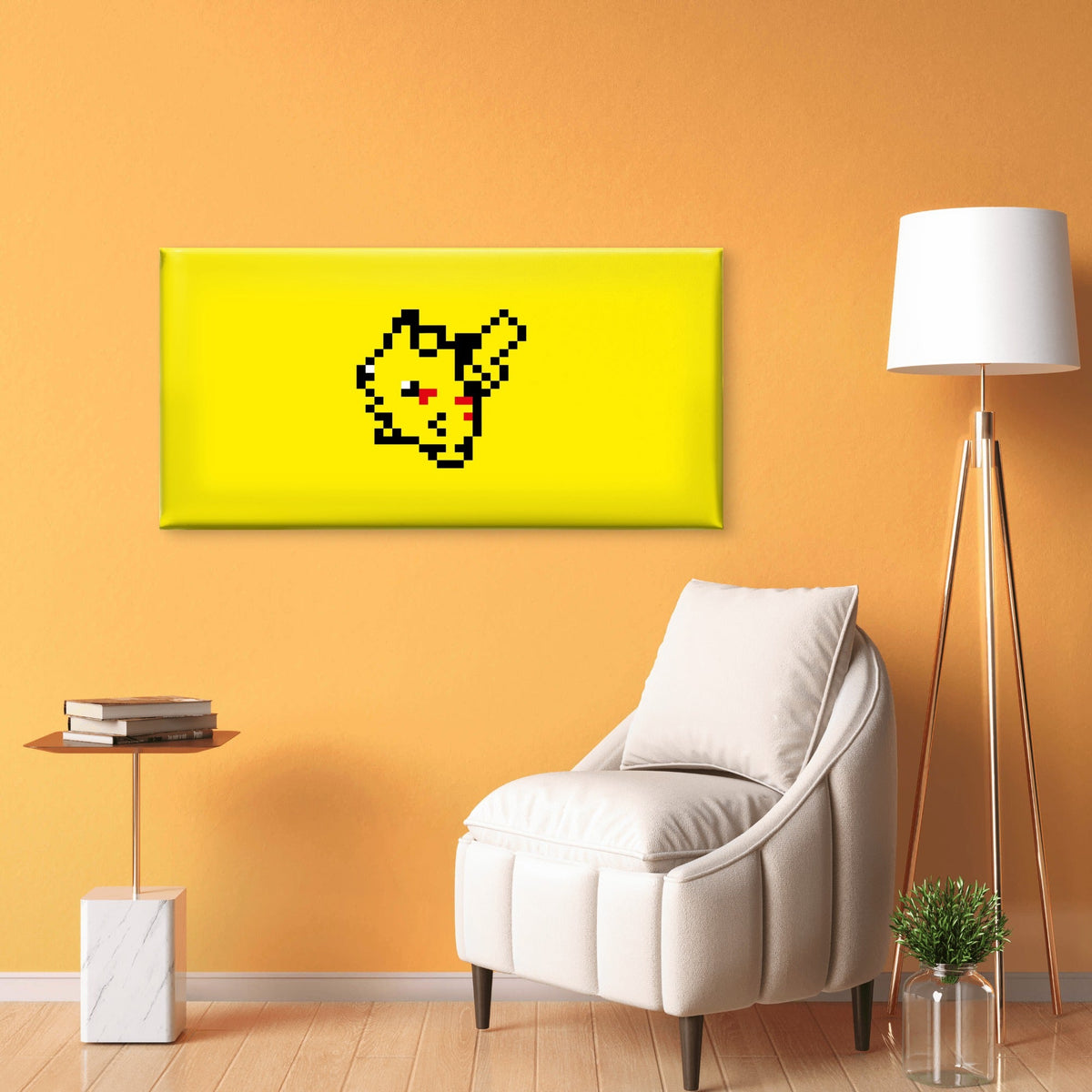 Yellow Retro 8Bit Pixel Mouse Wall Art Canvas Office Home Room Framed 80x45cm