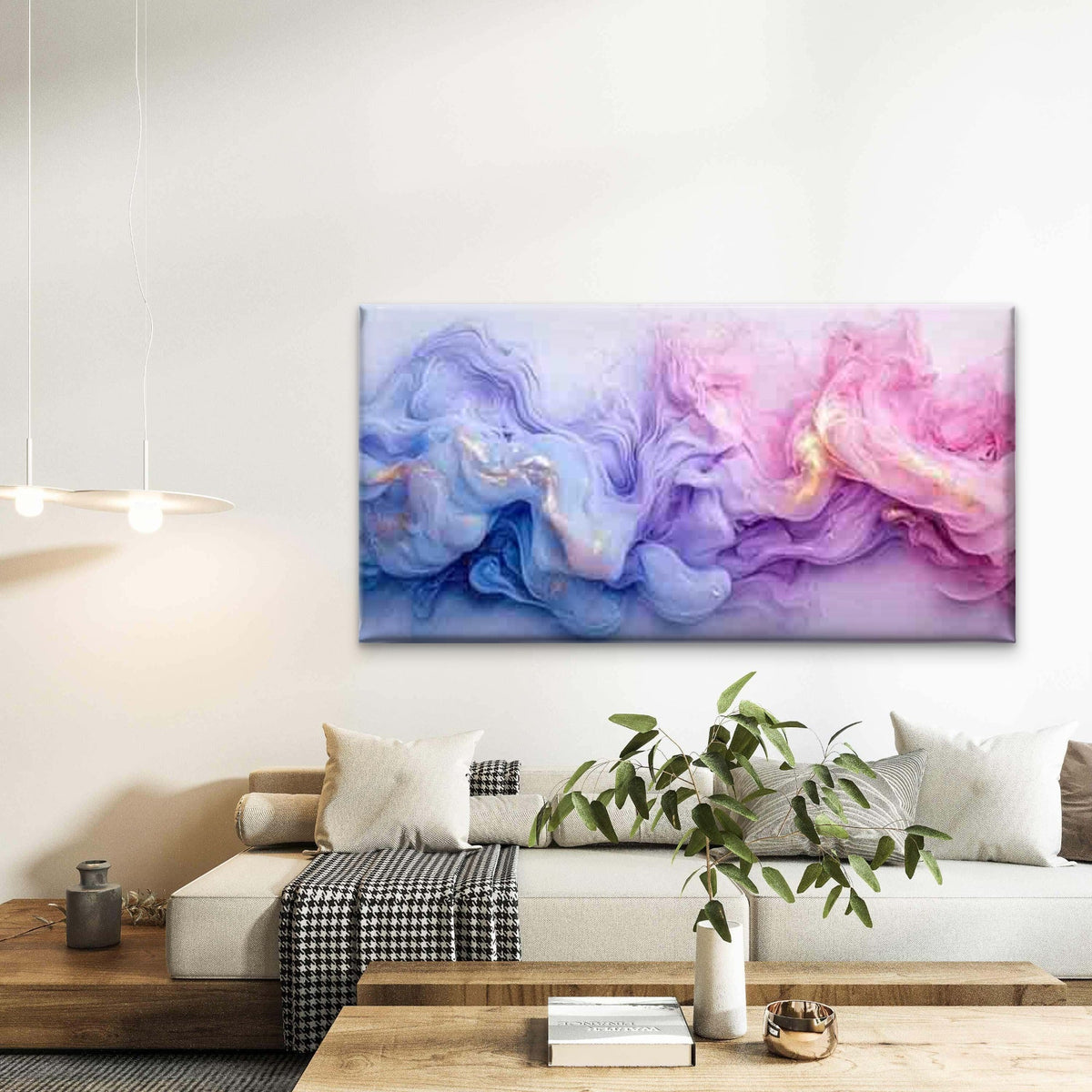Pink Marble Effect Abstract Ink Wall Art Canvas Office Home Room Framed 120x60cm