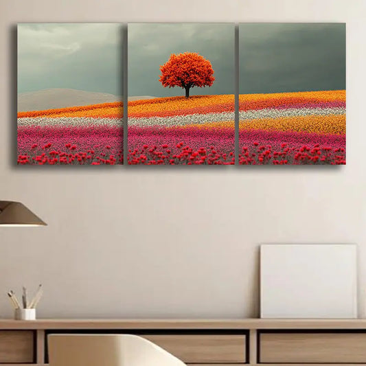 3pcs A large field of roses in rows Metal Print Ready to Hang Art
