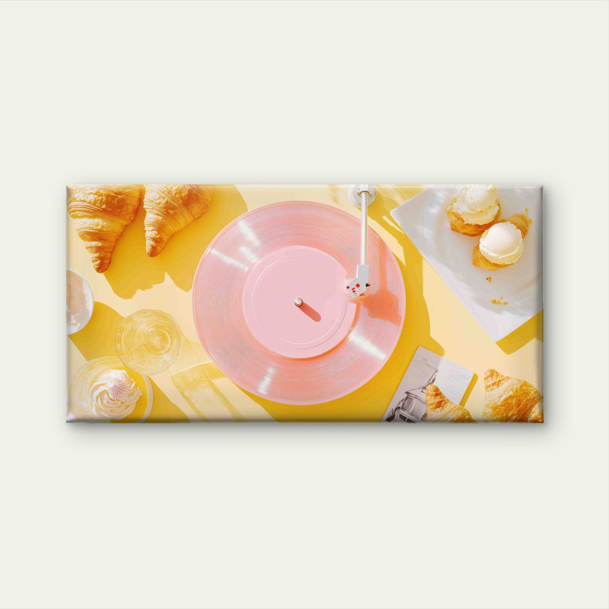A Pink Record Player Wall Art Canvas Office Home Room Framed 80x45cm