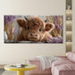 Cute Highland Cow with Purple Floral Wall Art Canvas Office Home Room Framed 80x45cm