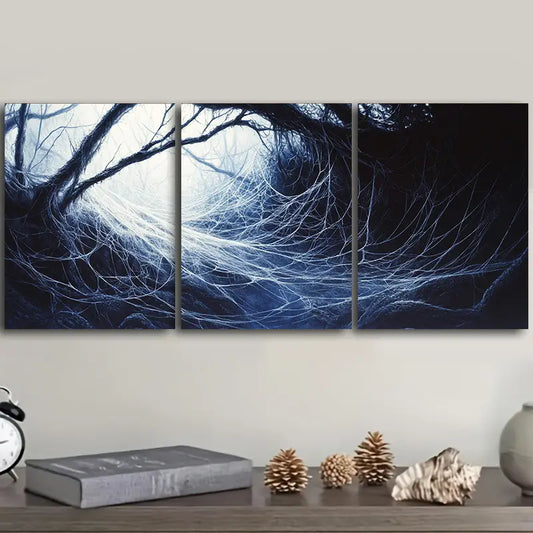 3pcs Spider webs in the forest Metal Print Ready to Hang Art