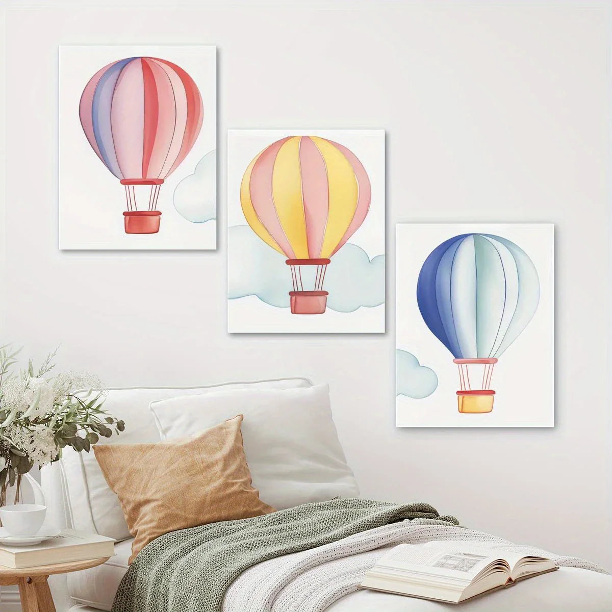 3pcs Hot Air Balloon Watercolor Classic Design Metal Print Ready to Hang Art