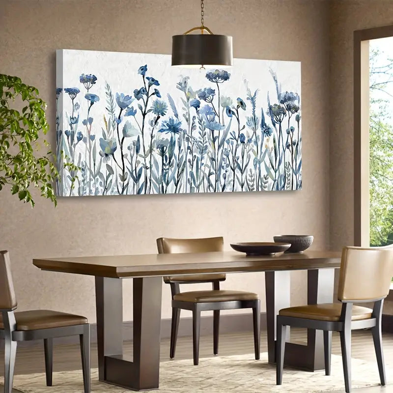 Navy Blue Flowers Botanical Blossom Wall Art canvas office home room framed 120x60cm