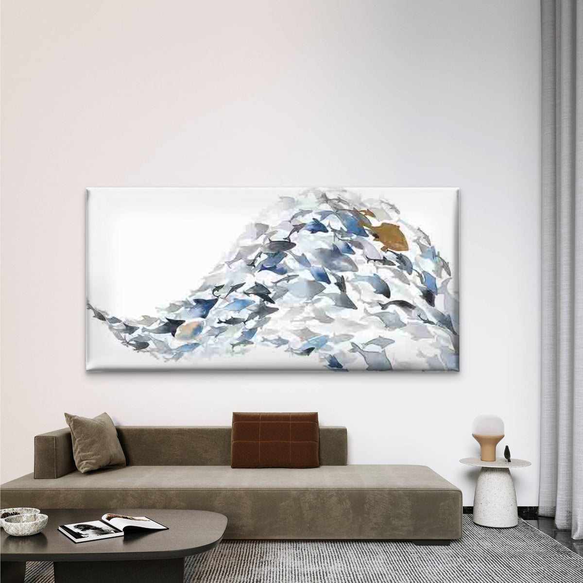 Abstract of a School of Fish Wall Art Canvas Office Home Room Framed 80x45cm