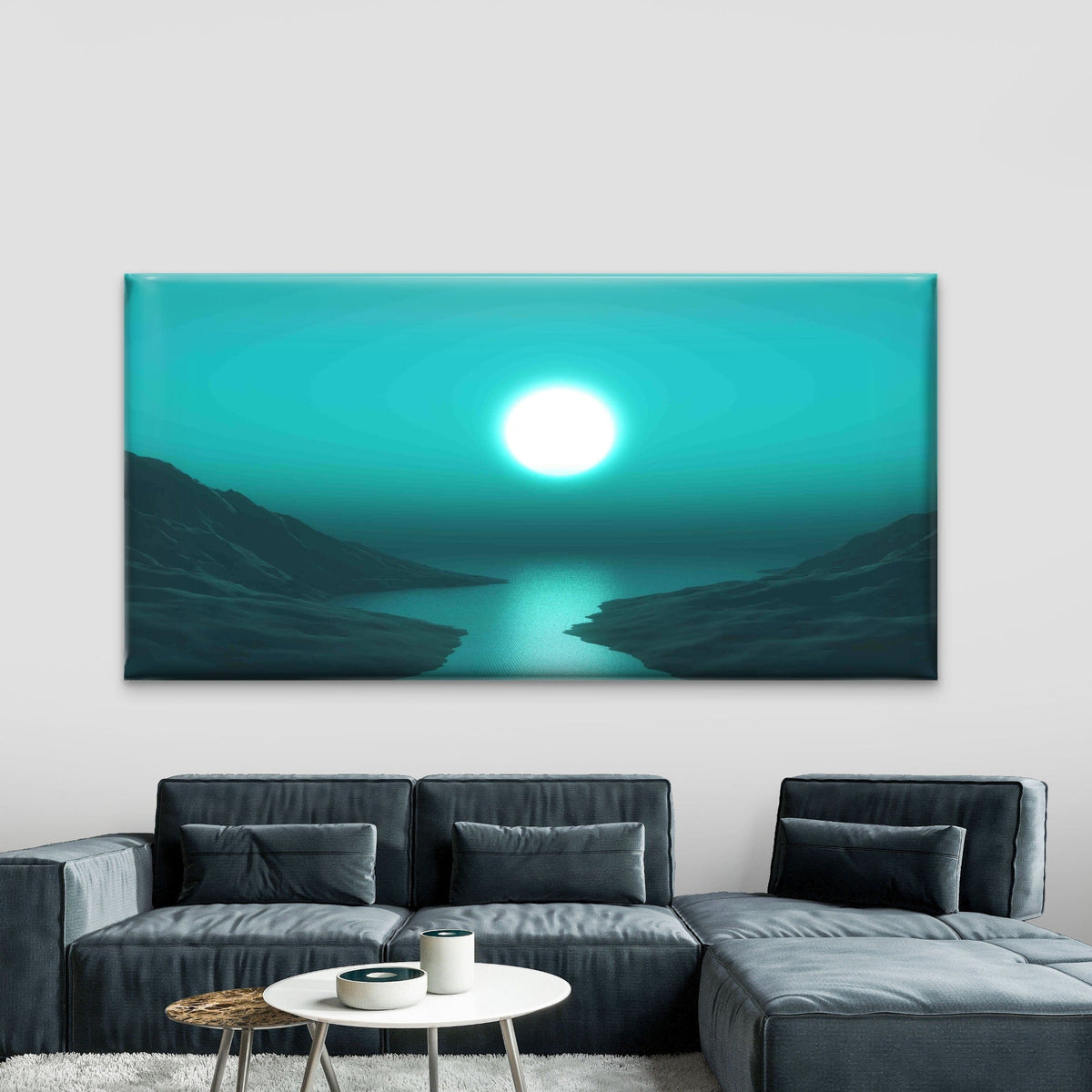 Mesmerizing Moon Landscape Wall Art Canvas Office Home Room Framed 80x45cm