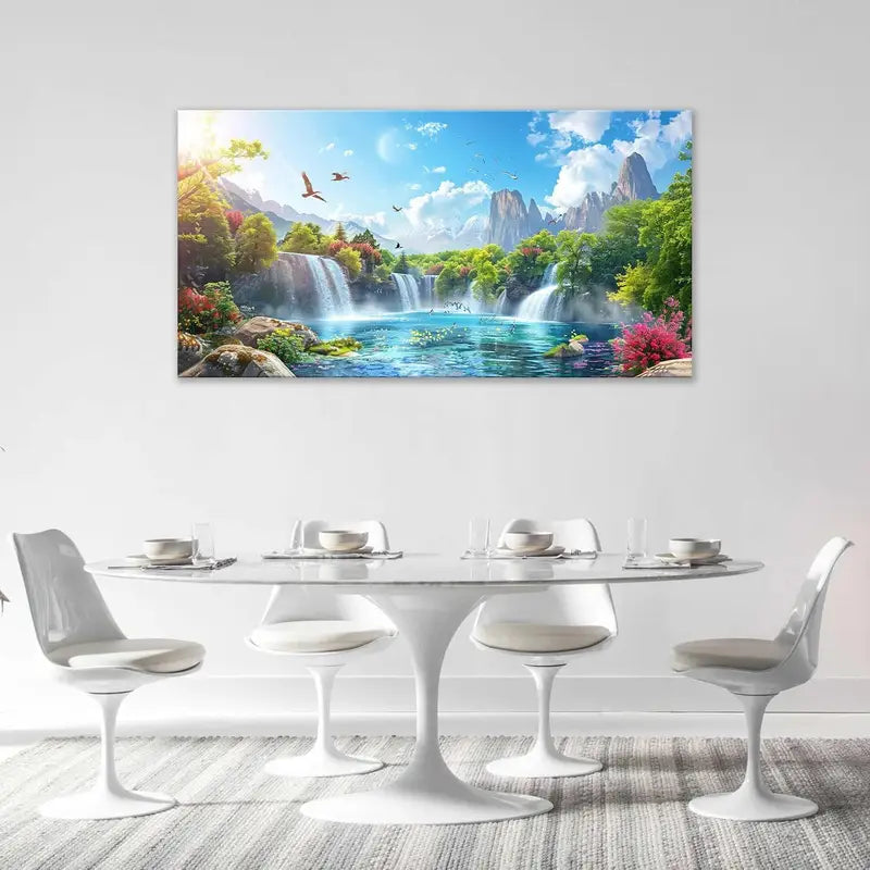 Lake Waterfall Natural Forest Wall Art canvas office home room framed 120x60cm