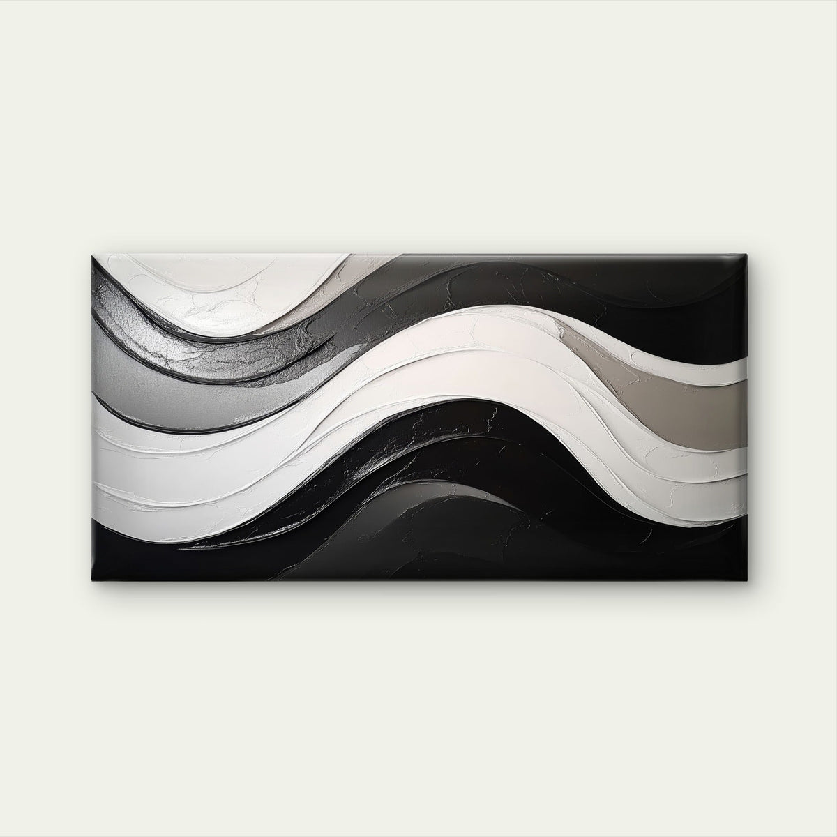 Modern Black White Abstract Wave Wall Art Canvas Office Home Framed 120x60cm