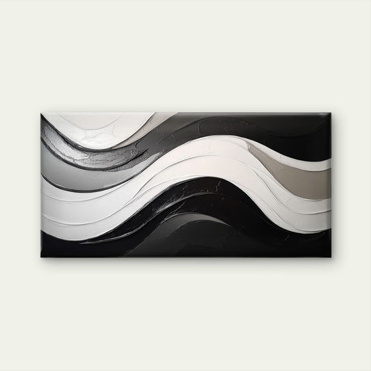 Modern Black White Abstract Wave Wall Art Canvas Office Home Framed 80x45cm