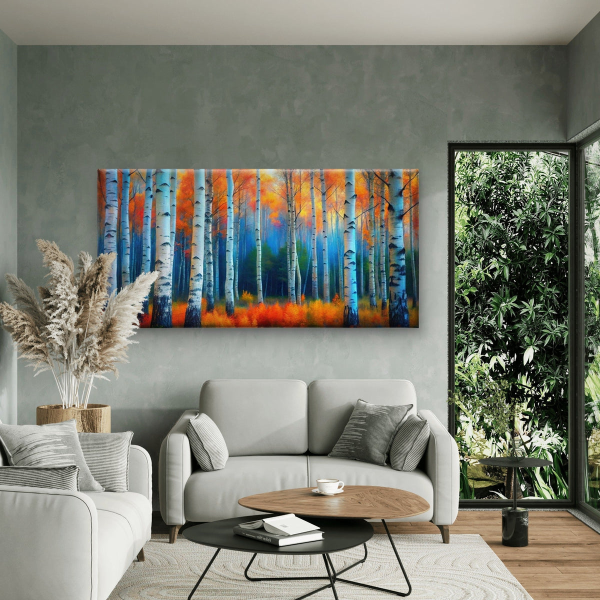 Birch Forest Birch Tree Wall Art Canvas Office Home Room Framed 80x45cm
